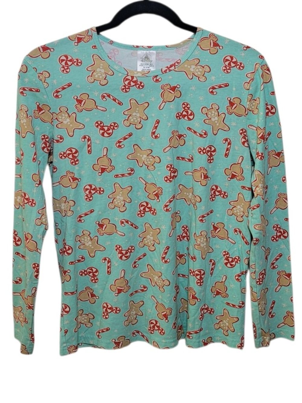 Disney Store Mickey Gingerbread Christmas Pajama Top Teal Small Festive